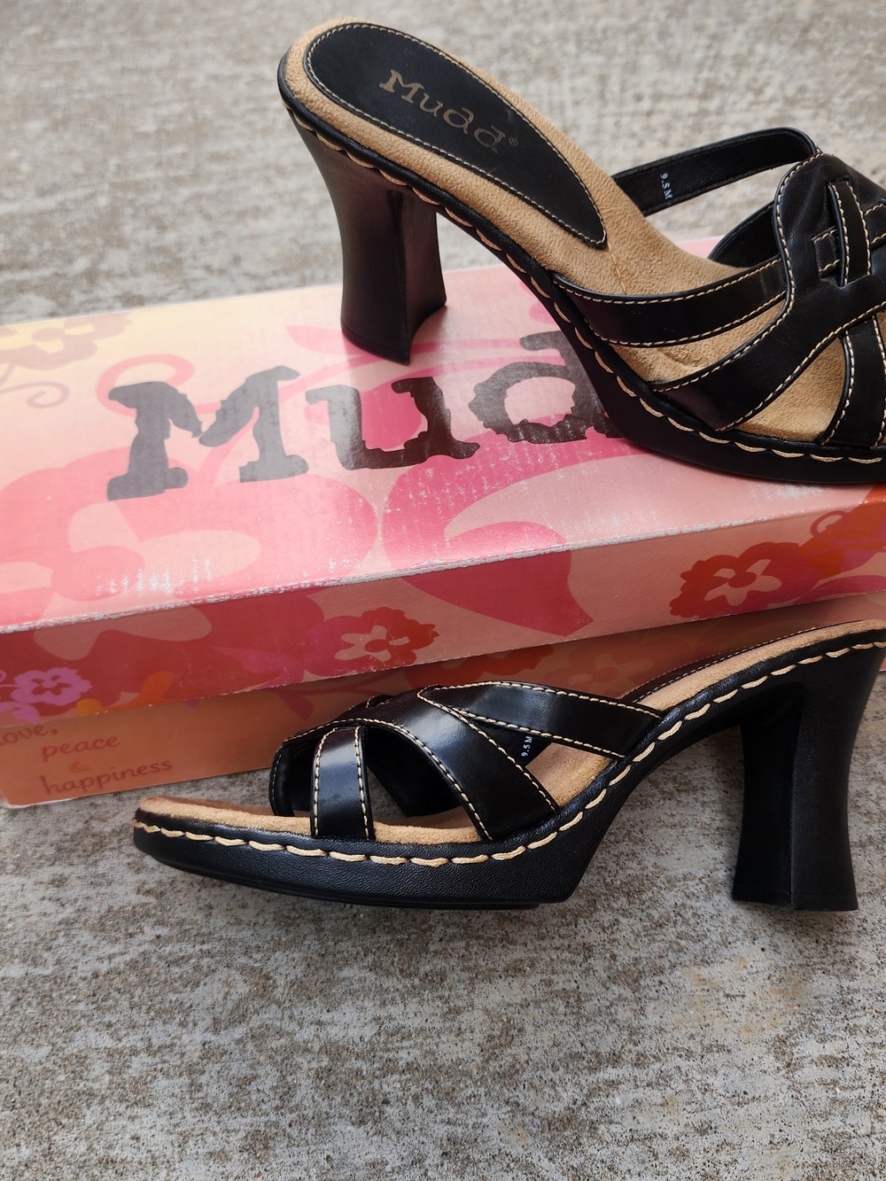 Y2K Mudd Conner Black Woven Slip-On Heeled Sandals W/ Original Box, Sz 9.5